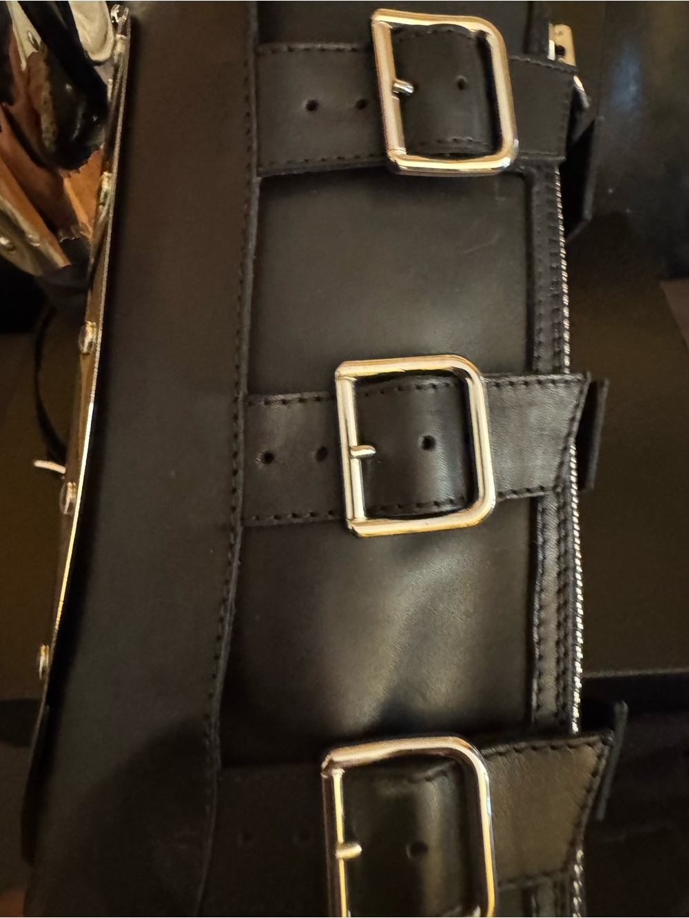CHANEL Black Leather Knee-High Combat Boots with Silver Plate - Picture 13 of 16